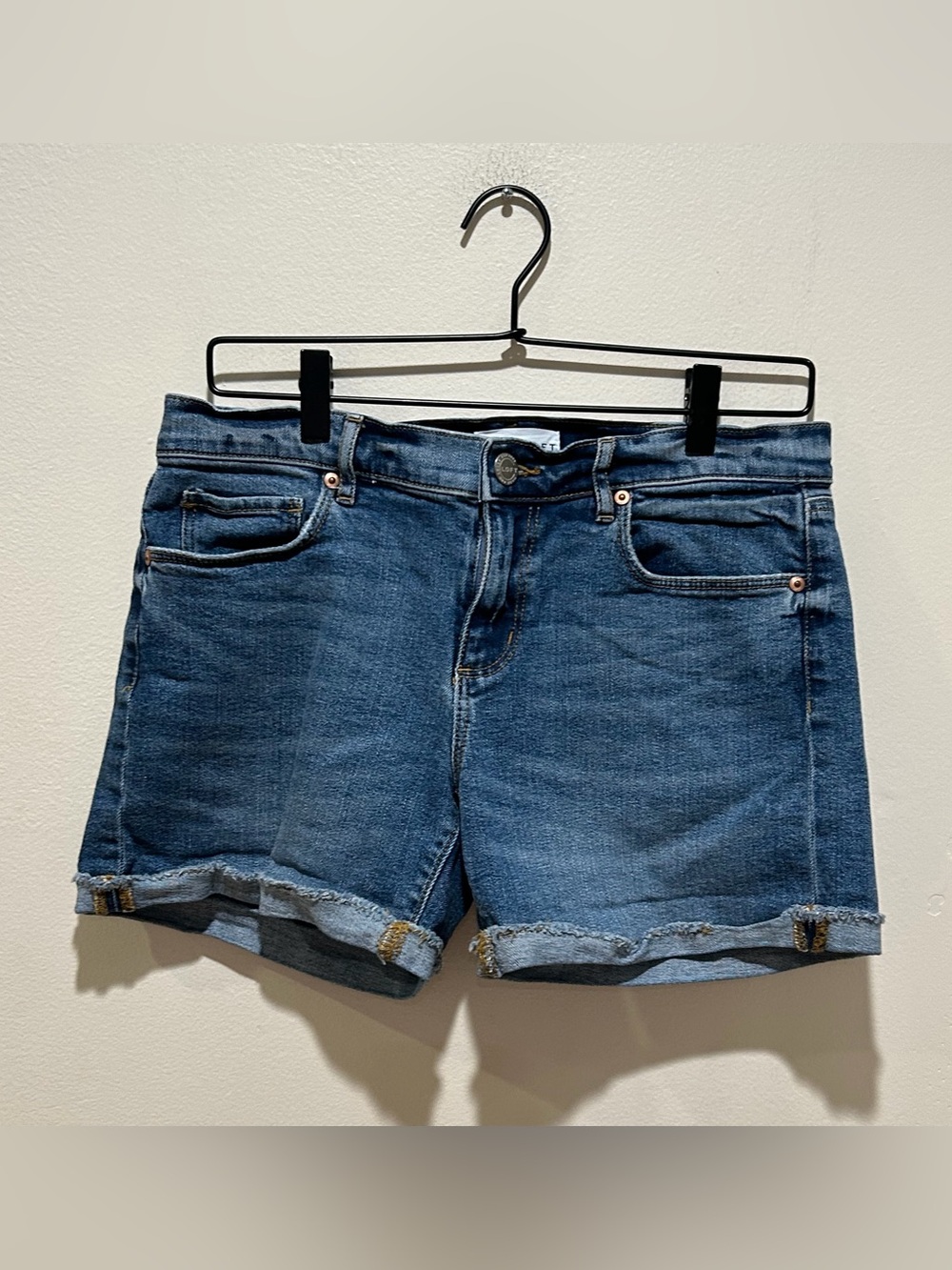 Loft Denim Blue Jean Shorts with Frayed Folded Hem - Women’s Size 27 / 4